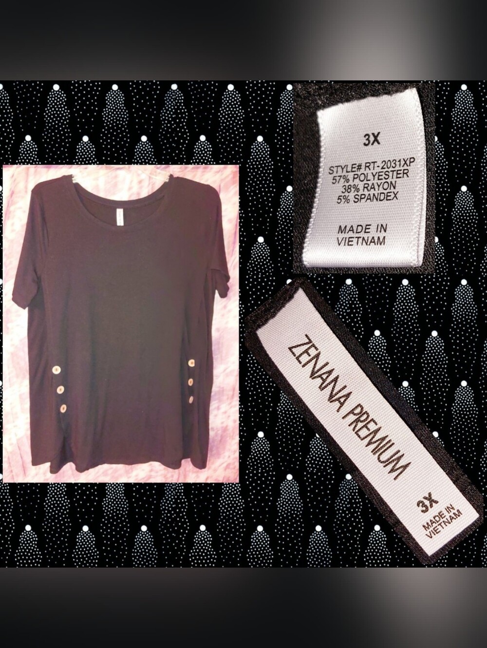 Zenana Premium Blk Crew Neck L/S Soft Knit Top w/Decorative Buttons 3X(20/22/24)